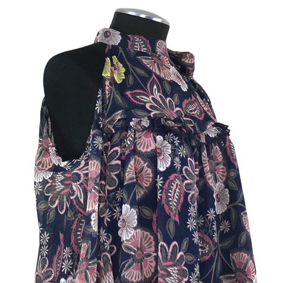 Libby Edelman - Sheer Tie Neck Floral Cold Shoulder Top - Picture 4 of 11